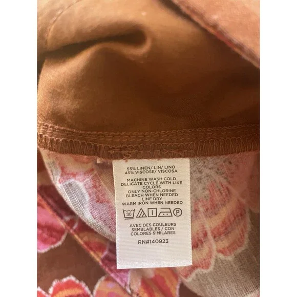 LOFT Floral Linen Blend Beach Wide Leg Pants Pull On Size MP - Picture 11 of 11